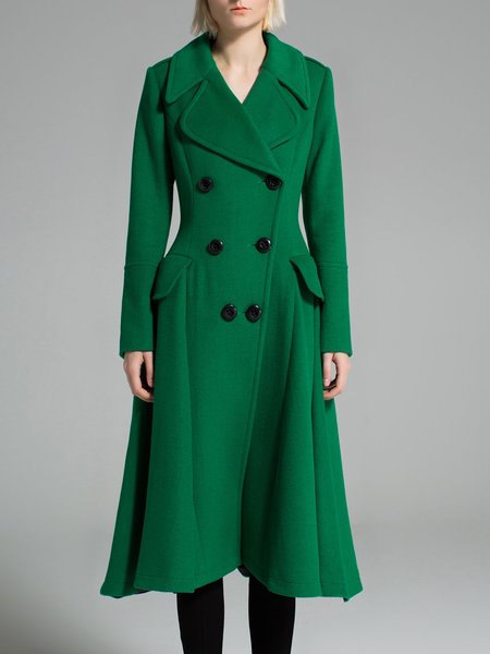 

A-line Solid Buttoned Gathered Casual Coat, Green, Trench Coats