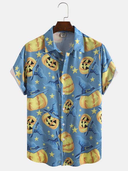 Cotton Linen Halloween Print Casual Short Sleeve Shirt, As picture, Men's Floral shirt
Cotton Linen Halloween Print Casual Short Sleeve Shirt, As picture, Men's Floral shirt