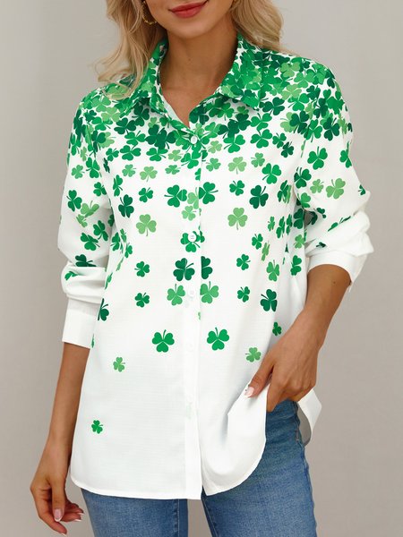

Women's St. Patrick's Day Shamrock Print Shirt, White, Shirts & Blouses