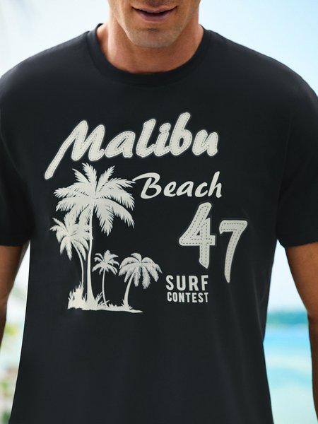

Coconut Tree Casual Round Neck T-Shirt, Black, Men's t-shirts