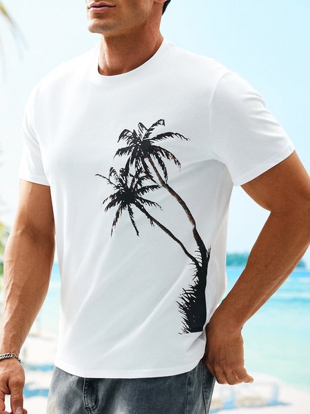 Cotton Coconut Tree T-Shirt, White, Men's t-shirts