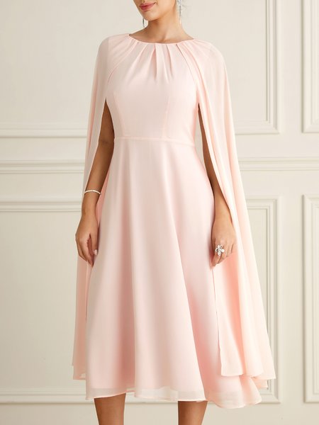 Chiffon Plain Elegant Party Dress, Pink, Midi Dresses