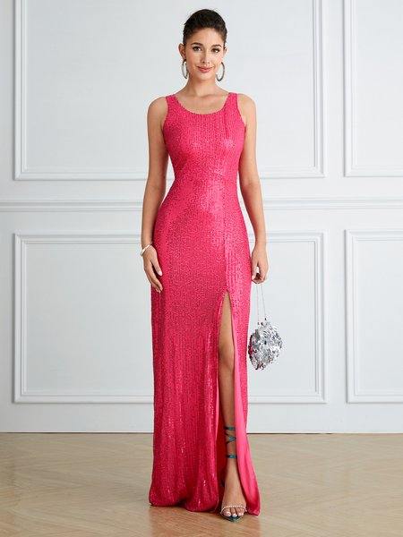 Wedding party Tight Simple Dress, Rose red, Maxi Dresses