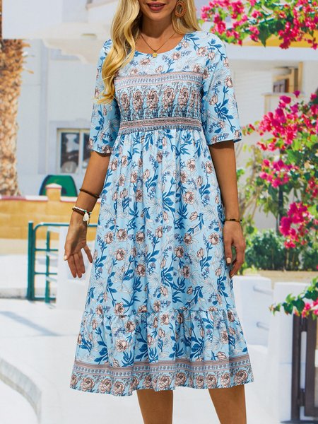 Loose Vacation Crew Neck Floral Women's Half Sleeve Scoop Neck Graphic Floral Printed Midi Dress, Yellow, Dresses
Loose Vacation Crew Neck Floral Women's Half Sleeve Scoop Neck Graphic Floral Printed Midi Dress, Yellow, Dresses