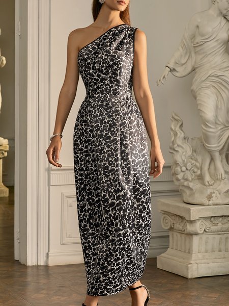 Regular Fit Leopard Elegant Wedding Guest Dress, Maxi Dresses