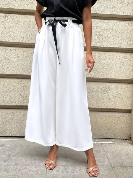 Casual Elegant Belt Contrasting Color Decoration Diagonal Pocket Casual Wide-leg Pants, White, Pants
Casual Elegant Belt Contrasting Color Decoration Diagonal Pocket Casual Wide-leg Pants, White, Pants