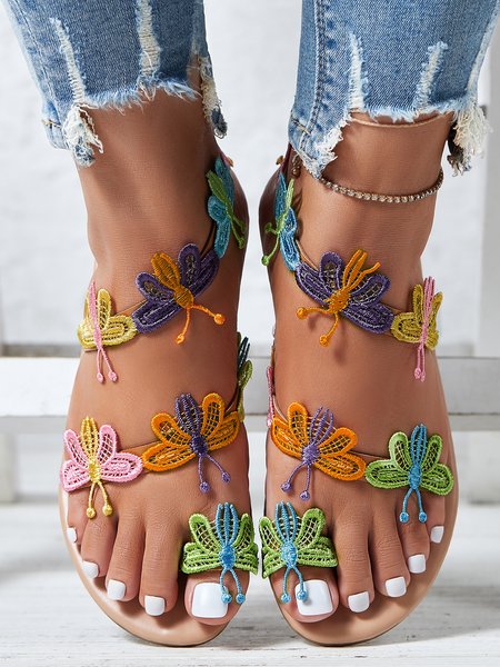 

Vacation Butterfly Toe Ring Beach Strappy Sandals, Multicolor, Sandals & Slippers