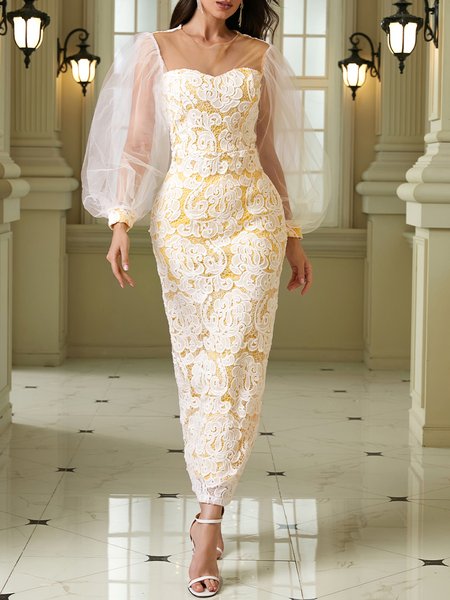 Plain Elegant Party Dress, Yellow, Maxi Dresses