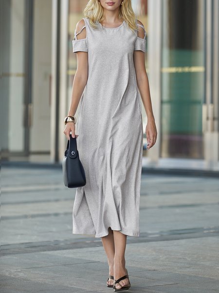 Cold Shoulder Casual Loose Crew Neck Plain Dress With No, Light gray, Maxi Dresses
Cold Shoulder Casual Loose Crew Neck Plain Dress With No, Light gray, Maxi Dresses