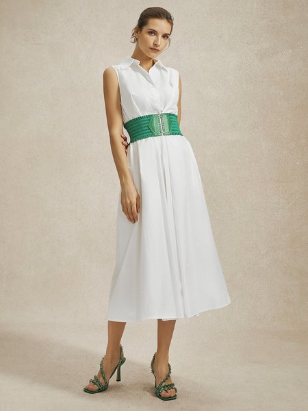 

Better Basics Simple Cinched Waist Shirt Dress, White, Midi Dresses