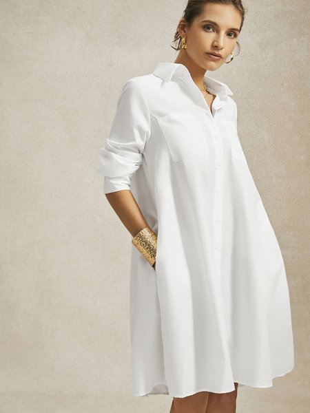 

Better Basics Simple H-Line Shirt Dress, White, Midi Dresses