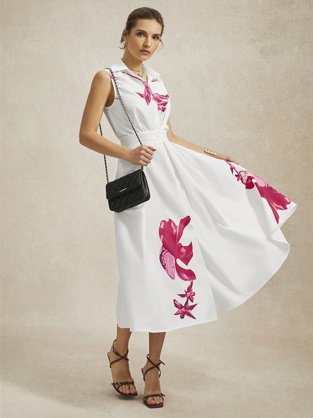

Better Basics Floral Cinched Waist Shirt Dress, White, Midi Dresses