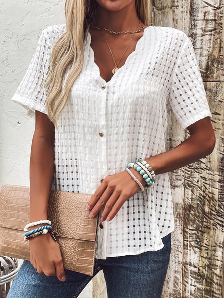 V Neck Short Sleeve Plaid Buckle Regular Loose TUNIC Blouse For Women, White, Blouses
V Neck Short Sleeve Plaid Buckle Regular Loose TUNIC Blouse For Women, White, Blouses