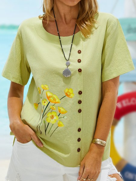 Round Neck Casual Loose Floral Print Short Sleeve Blouse, Green, Shirts & Blouses
Round Neck Casual Loose Floral Print Short Sleeve Blouse, Green, Shirts & Blouses