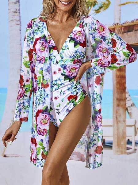 Elegant Floral Printing V Neck One Piece Swimsuit, White, swimwear>>One-Pieces
Elegant Floral Printing V Neck One Piece Swimsuit, White, swimwear>>One-Pieces