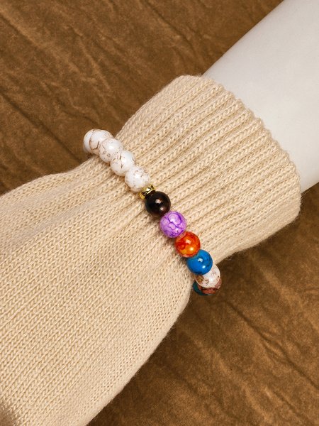 

Leisure Ethnic Style Natural Mineral Colorful Beaded Bracelet, White, Bracelets & Anklets