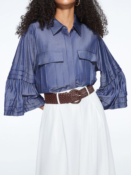 Elegant Pockets Solid Shirt Collar Three Quarter Blouse, Deep blue, Blouses and Shirts
Elegant Pockets Solid Shirt Collar Three Quarter Blouse, Deep blue, Blouses and Shirts