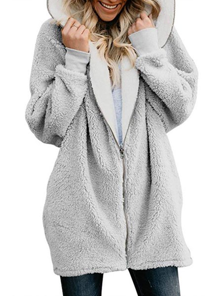 Hoodie Cashmere Solid Sweet Coats, Wine red, Outerwear