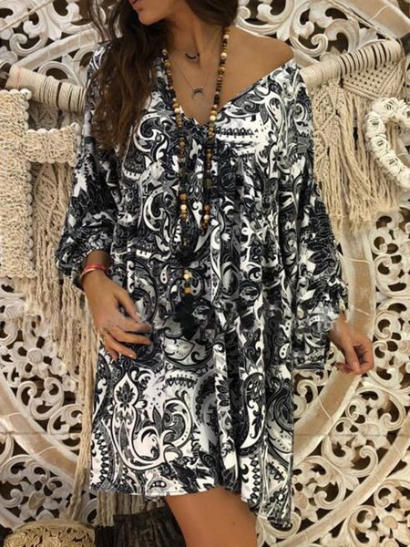 Women Floral Dresses Shift Daily Printed Dresses, Black, Floral Dresses