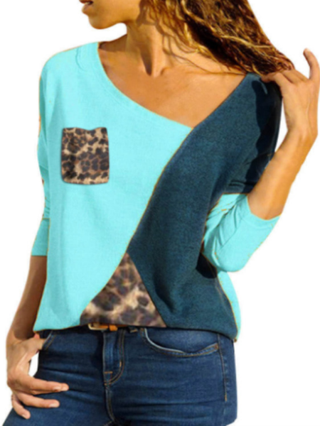 Long Sleeve Cotton Leopard Print Asymmetric T-Shirts, Light blue, Tops
Long Sleeve Cotton Leopard Print Asymmetric T-Shirts, Light blue, Tops