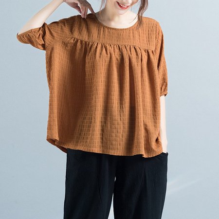 Women Causal Solid Color Half Sleeves Top, Yellow, Blouses & Shirts
