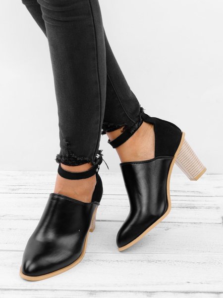 Womens Black Heeled Boots Retro Ankle Strap Chunky Heel Ankle Boots, Auto-Clearance