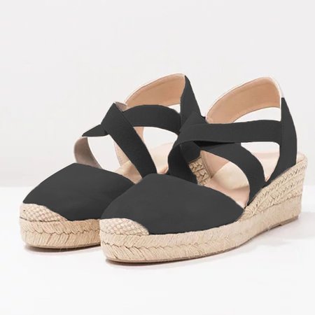 Casual Solid Daily Wedge Heel Elastic Band Summer Simple Sandals, Black, Sandals