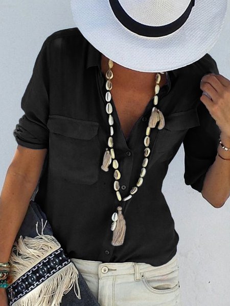 Camicie & Top Chiffon a Maniche Lunghe, Nero, Blouses & Shirts