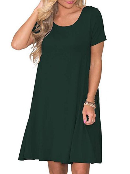 Crew Neck Women Dresses Daily Casual Dresses, Darkgreen, Casual Dresses