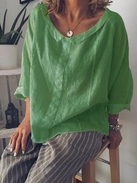 

Peter Pan Collar Solid Plus Size Blouses, Green, Shirts & Blouses