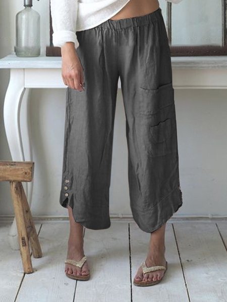 

Women's Pants Linen Cotton Casual Solid Pockets Pants Plus Size Daily Shift Cotton Buttoned Solid Pockets Pants, Gray, Pants