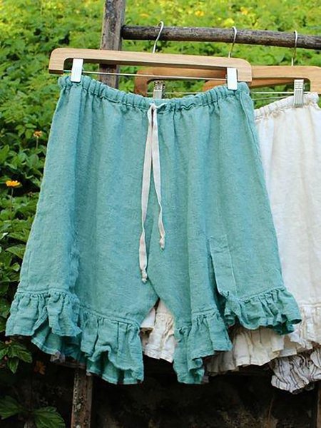 

Women Linen Folds Bottoms, Lake blue, Shorts