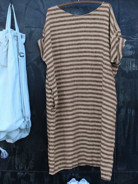 Plus Size Casual Striped Round Neck Pockets Weaving Dress, Khaki, Auto-Clearance
Plus Size Casual Striped Round Neck Pockets Weaving Dress, Khaki, Auto-Clearance