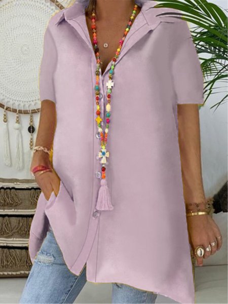 Casual Plain Shirt Collar Buttoned Short Sleeve Blouse, Pink, Summer Clearance
Casual Plain Shirt Collar Buttoned Short Sleeve Blouse, Pink, Summer Clearance