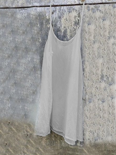 zolucky Solid Plus Size Casual Sleeveless Cotton Dress Sundress, Gray, Dresses