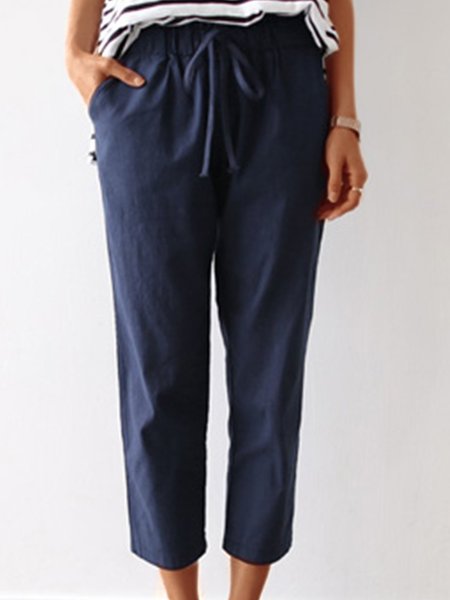 Plus Size Women Plain Casual Pants, Navy blue, Pants