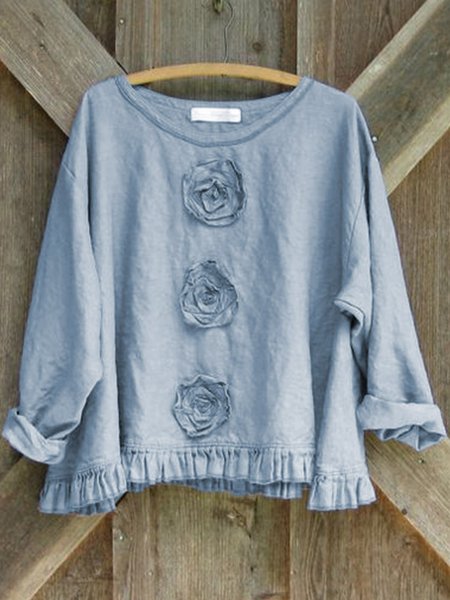 Donna Casuale Girocollo Solido Maniche Lunghe Camicia & Top, Azzurro, Blouses & Shirts
