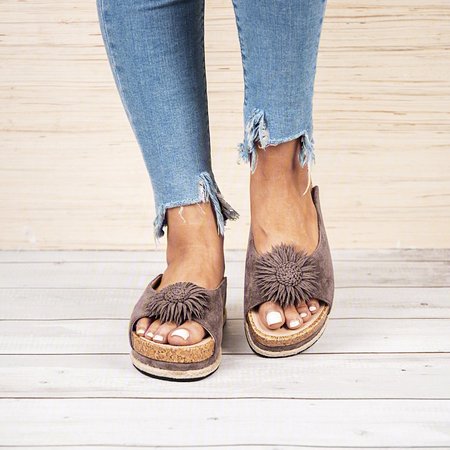 Women Elegant Flower Slip On Sandals, Taupe, Shoes