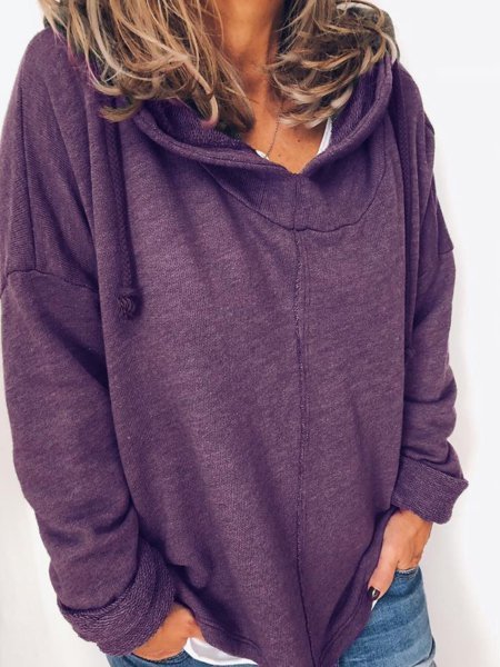 zolucky Solid Casual Cotton-Blend Shirts & Tops, Purple, Hoodies & Sweatshirts