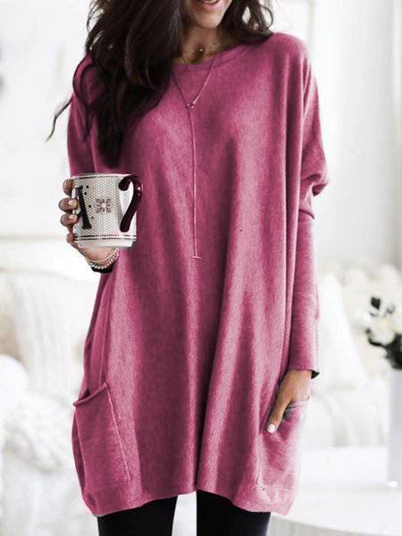 Casuale Tinta unita Maniche Lunghe Girocollo Camicetta & Top, Rosso, Sweater
