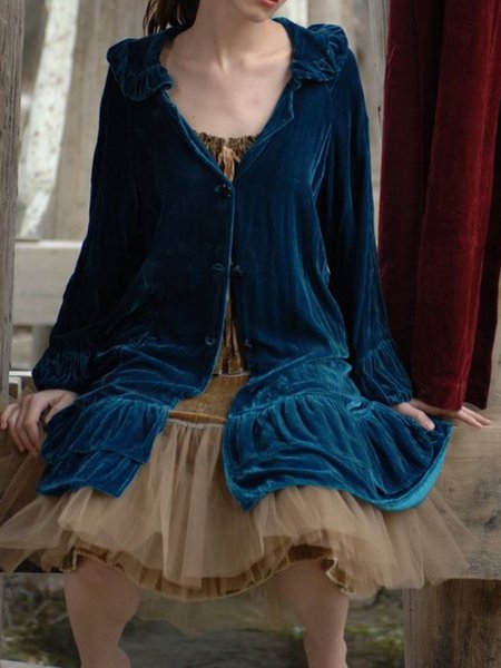 Giacca Blu Maniche Lunghe in Velluto di Corallo, Cardigans
