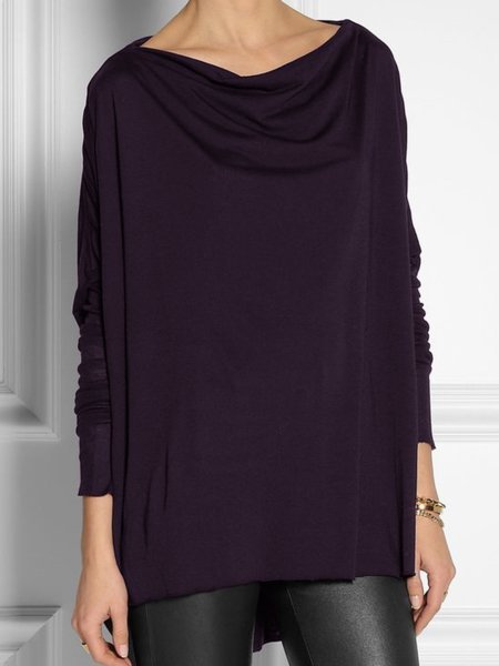 Casual Solid Cotton-Blend Shirts & Tops, Purple, Tops