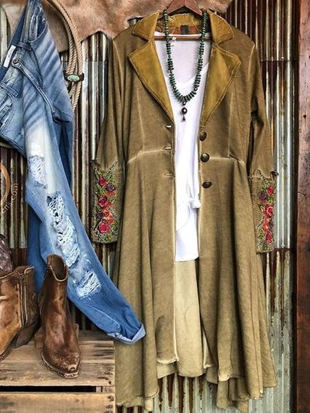 Women Casual Shirt Collar Cotton-Blend Plus Size Outerwear, Camel, Coats & Jackets