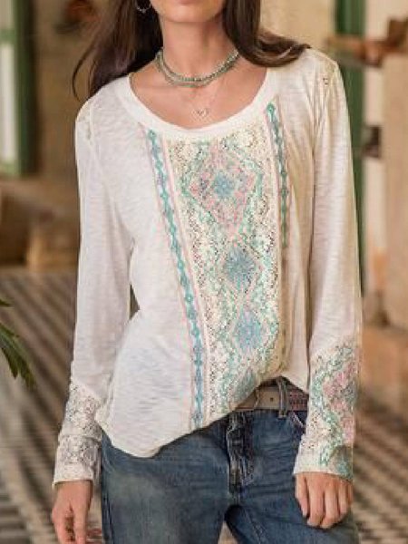 T-shirt a Maniche Lunghe di Misto Cotone, Bianco, T-Shirts