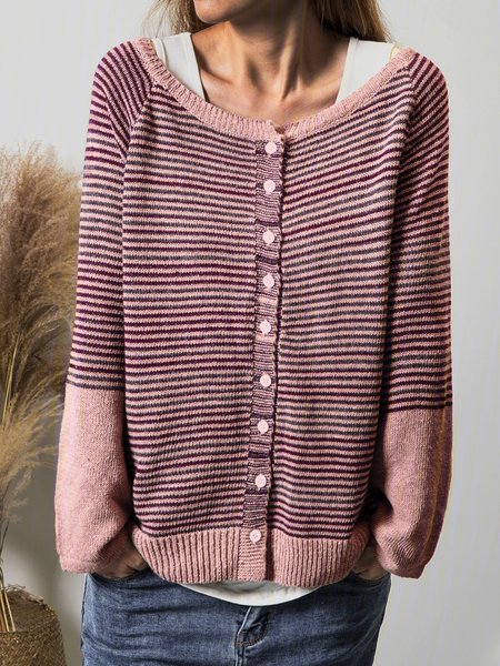 Donna Abbottonato a Righe Casuale a maglia Top, Rosa, Blouses & Shirts