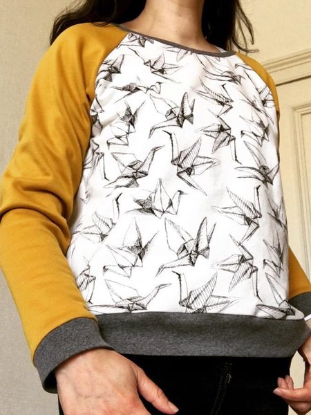 Casual Long Sleeve Patchwork Round Neck Tops, Yellow, Auto-clearance