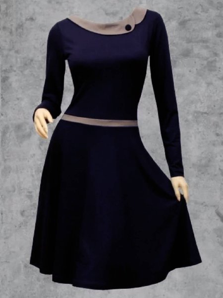 Abito taglia grande Casuale a Maniche Lunghe, Blu marino, Casual Dresses
