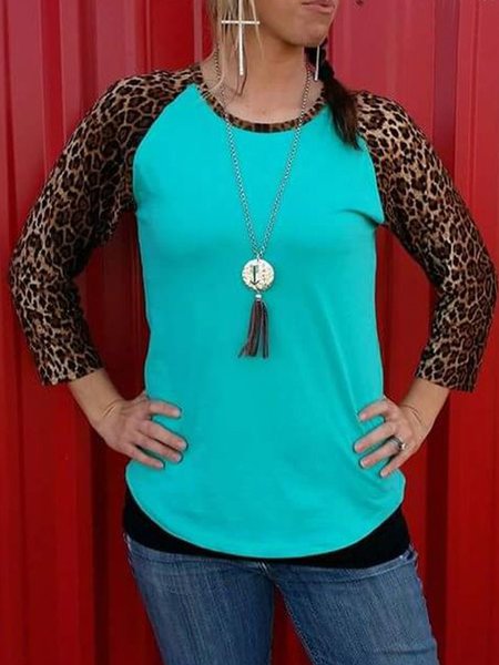 Top a Maniche Lunghe Panelled Stampato Leopardo, Verde, Sweater