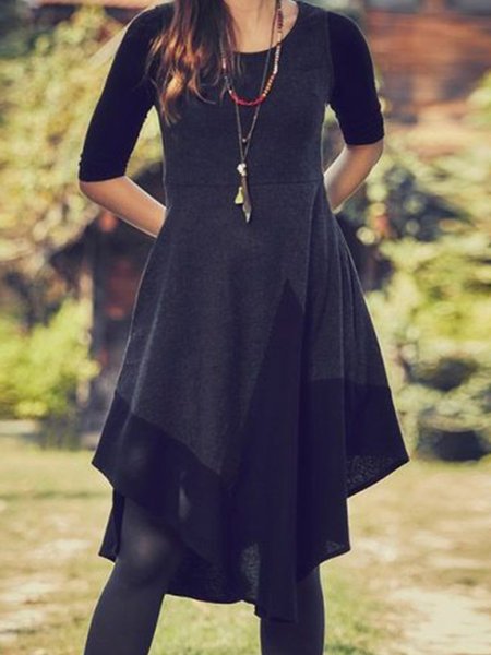 Casual A-Line Sweater Dress, Black, Dresses