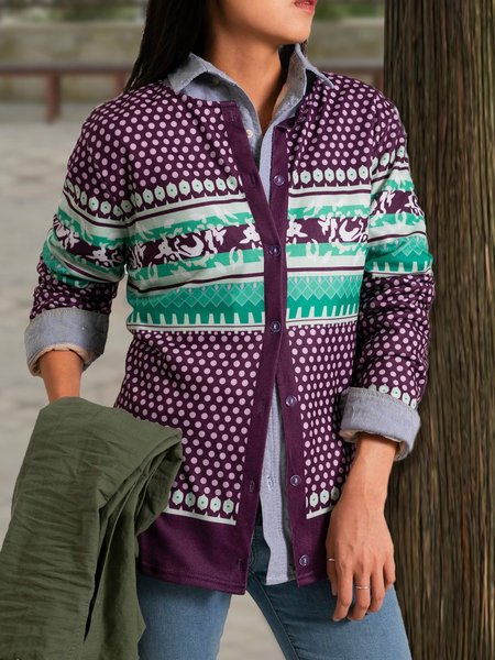 Top Viola a Maniche Lunghe Stampato da Vacanza Scollo a V, Coats & Jackets